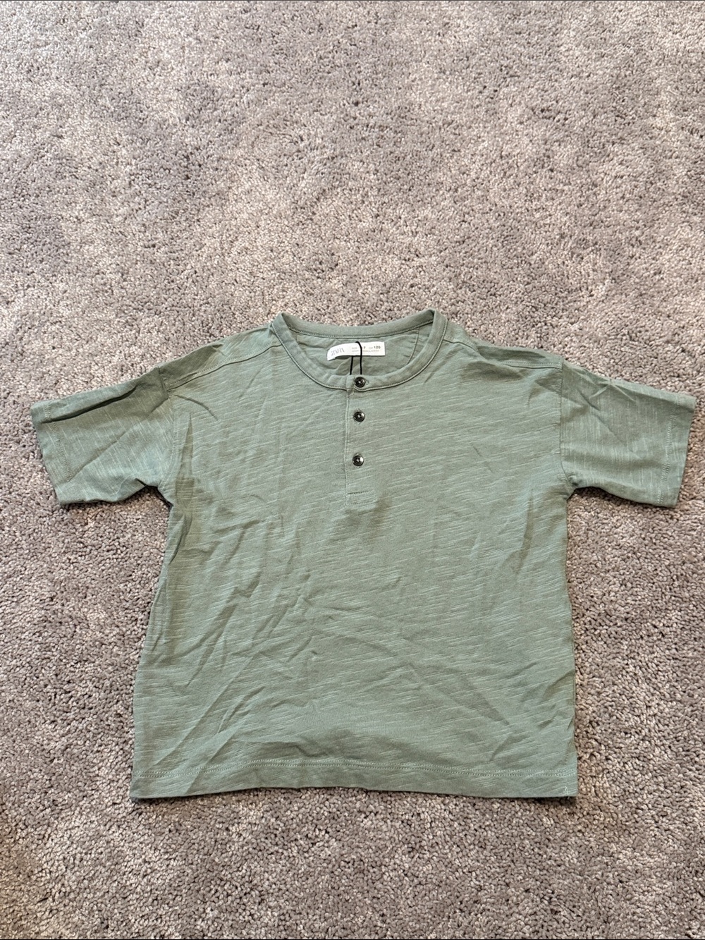 Zara Olive Green Short Sleeve Henley Tee